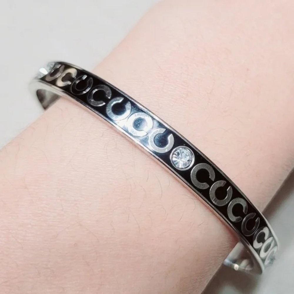 Coach Silver Signature C Bangle with Crystals